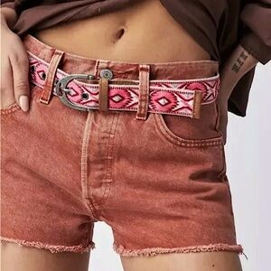 New 🌸 Free People Moving to Mars Pink embroidered belt Leather Woven Cotton